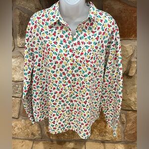 J. Crew Mercantile Cotton Blouse Womens XL 1X Fun Airy Floral Ditsy Button Down